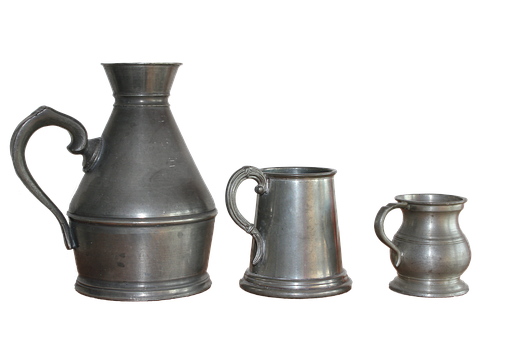 Vintage Pewter Pitchersand Mugs PNG with transparent background