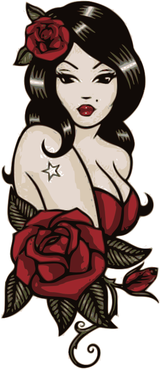 Woman, Roses - Pin Up Girl Old School Tattoos, HD Png Download PNG with transparent background