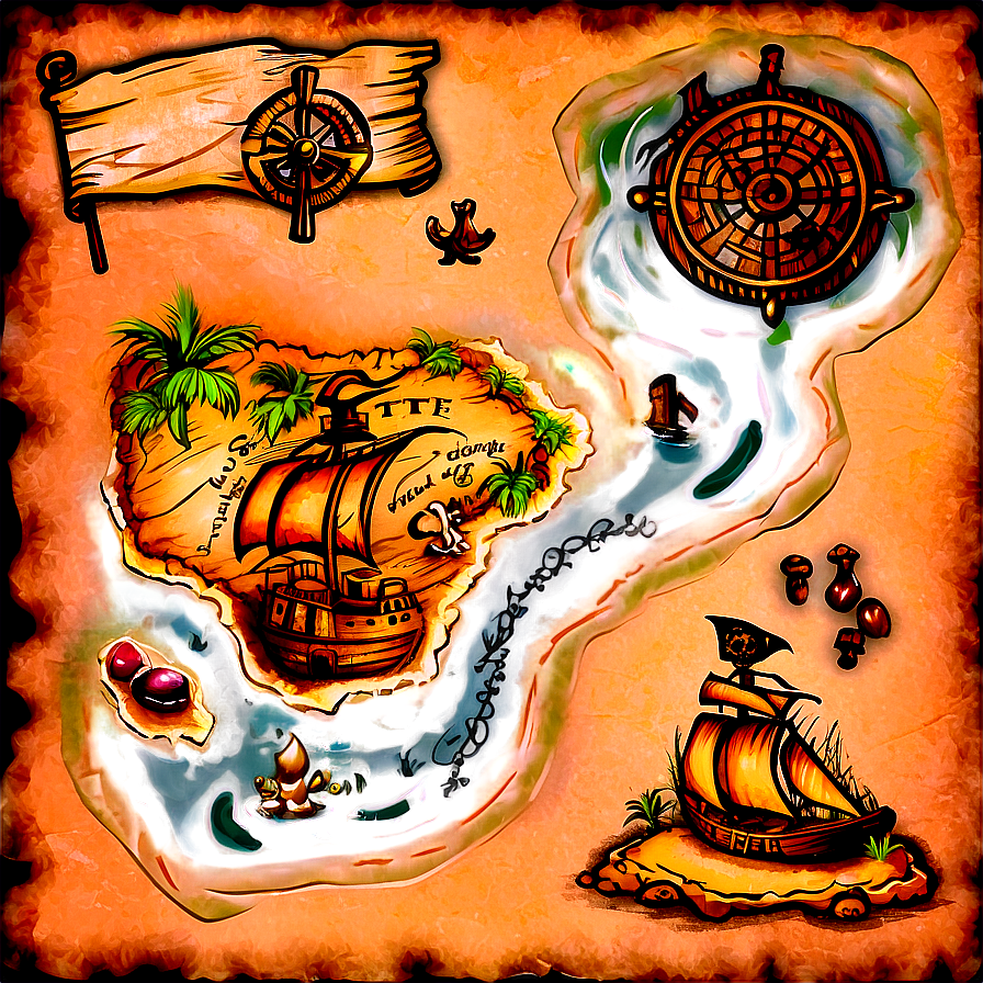 Vintage Pirate Treasure Map PNG 06242024 896x896 PNG image with a transparent background, free high-resolution download