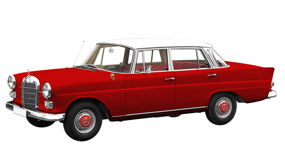 Vintage Red Mercedes Benz Side View PNG with transparent background