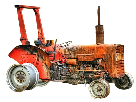 Vintage Red Tractor Isolatedon Black PNG with transparent background