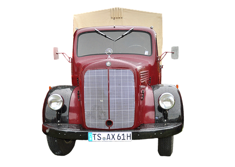 Vintage Red Truck Front View PNG with transparent background