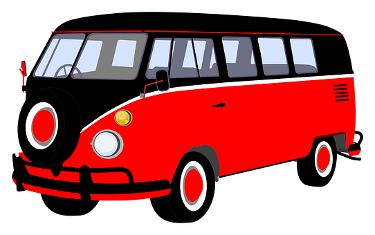 Vintage Redand Black Bus Illustration PNG with transparent background