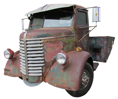 Vintage Rusty Truck Front View PNG with transparent background