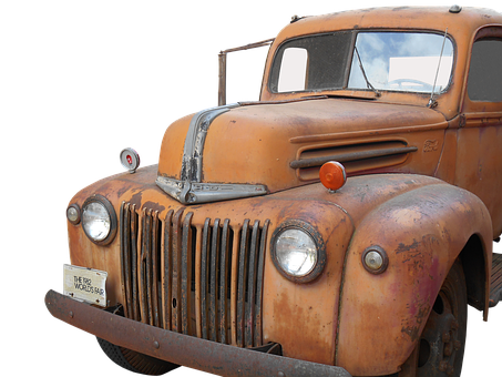 Vintage Rusty Truck Front View PNG with transparent background