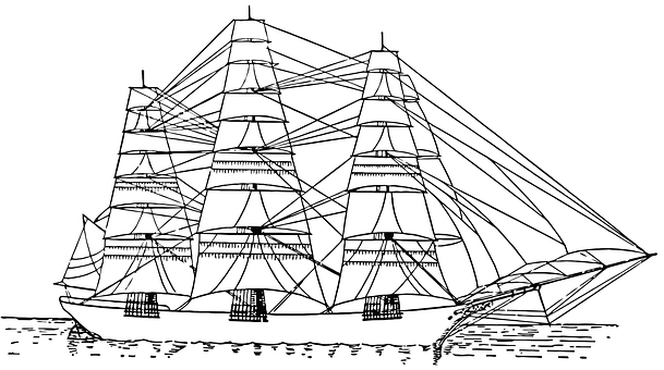Vintage Sailing Ship Sketch PNG with transparent background
