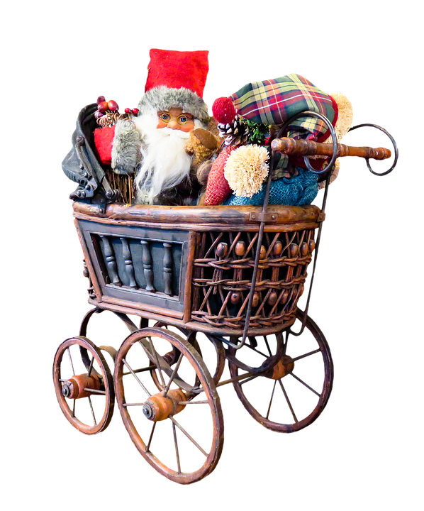 Vintage Santa Dollin Wicker Sleigh