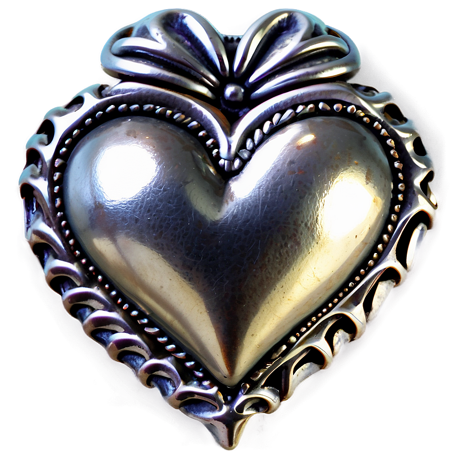 Vintage Silver Heart Png 06282024