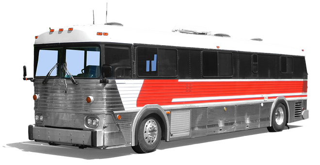 Vintage Silver Red Striped Bus PNG with transparent background