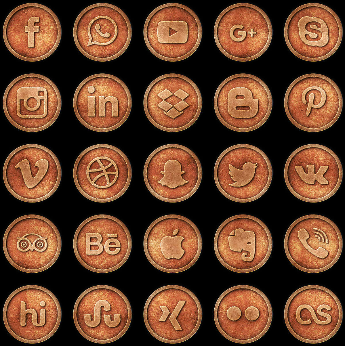 Vintage Social Media Icons Set PNG image with a transparent background, free high-resolution download