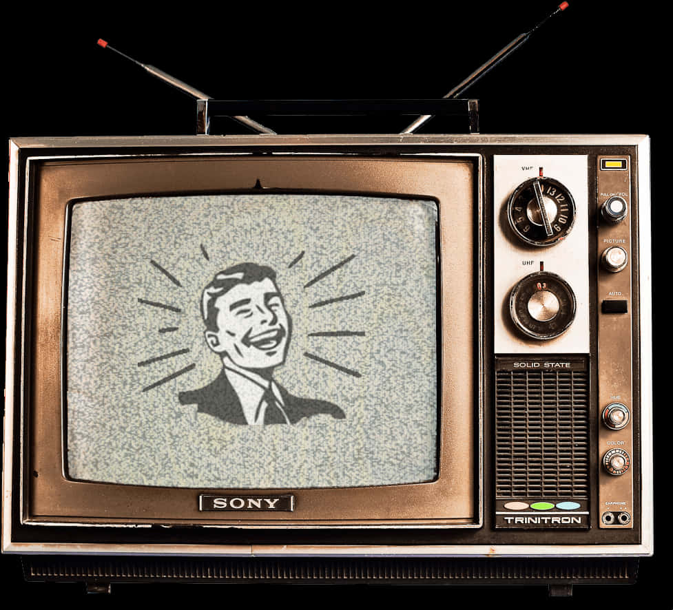 Vintage Sony Trinitron T V With Static Screen PNG with transparent background
