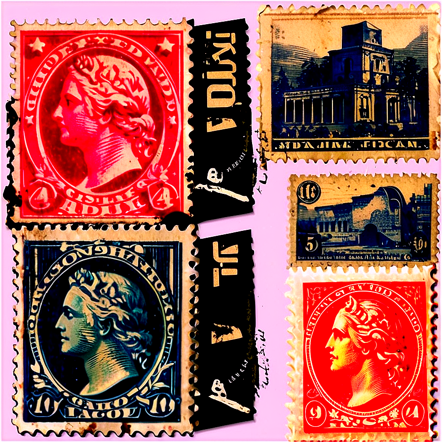 Vintage Stamp Collection Png Rki86