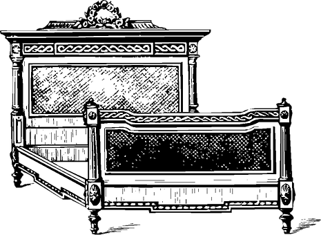 Vintage Style Bed Illustration PNG with transparent background