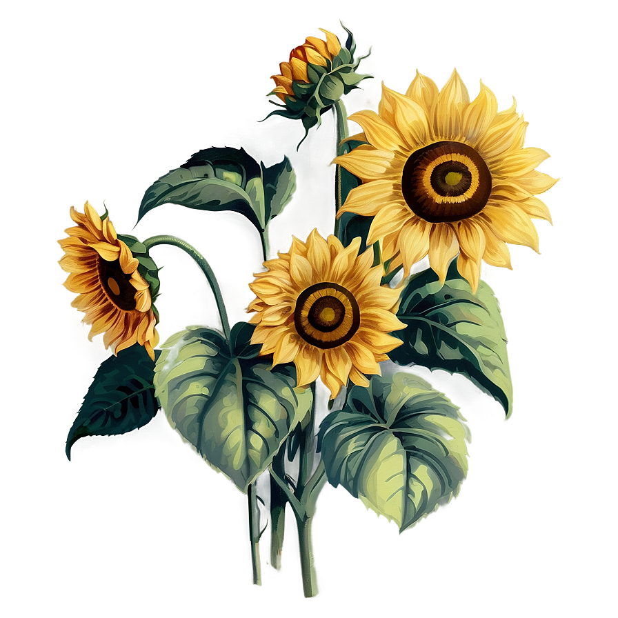 Vintage Sunflower Print Png Rti56