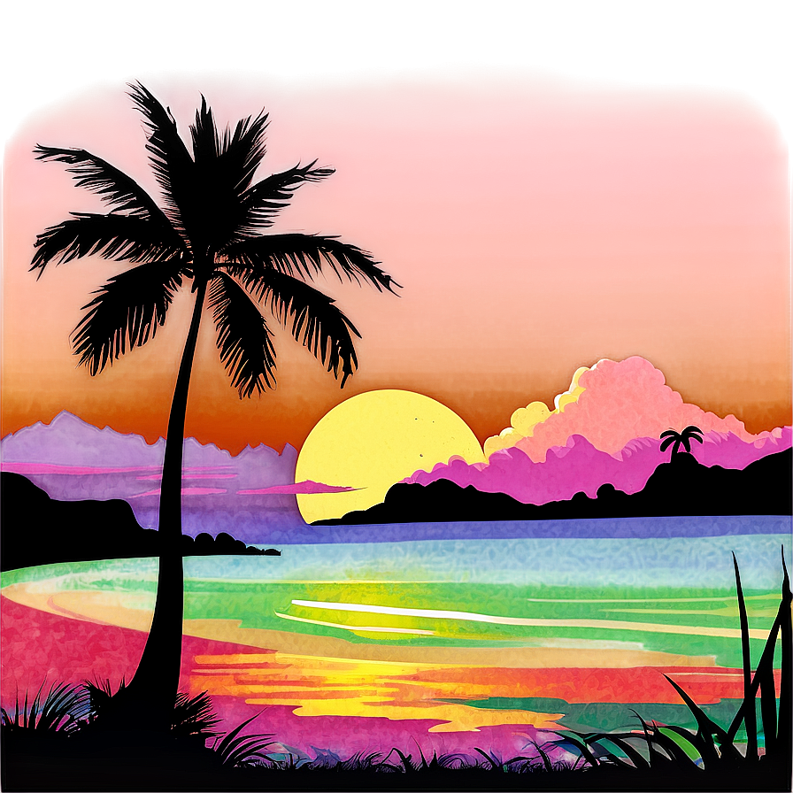 Vintage Sunset Beach Party Png 22