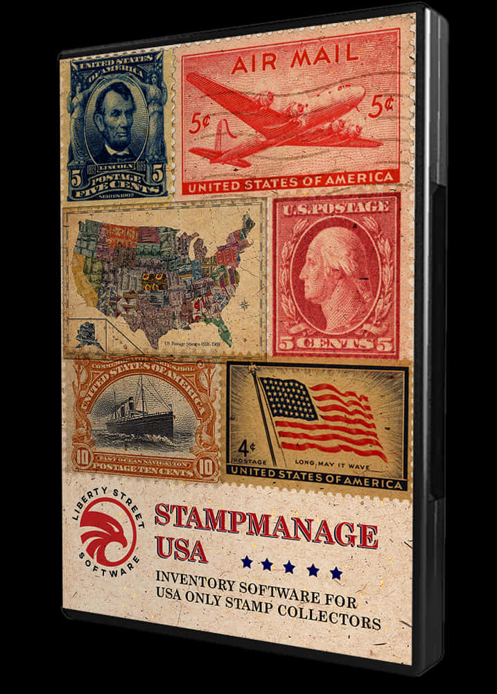 Vintage U S A Stamp Collection Software Box PNG with transparent background