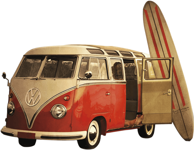 Volkswagen Camper Van And Surf Board - Volkswagen Old Bus Png, Transparent Png PNG with transparent background
