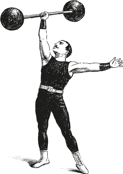 Vintage Weightlifter Lifting Barbell PNG with transparent background