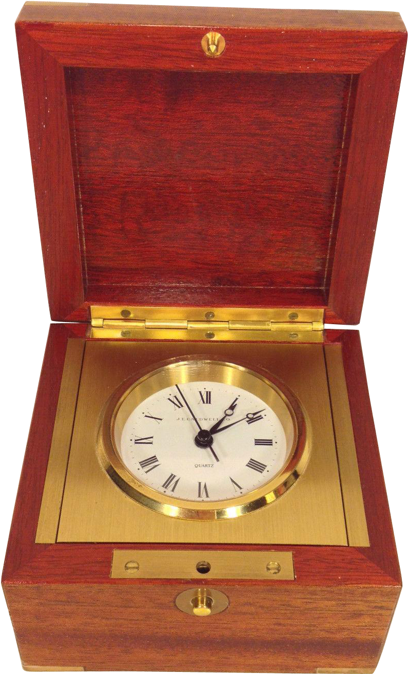 J E Caldwell Quartz Clock In Wood Case With Brass Corners - Antique, HD Png Download PNG with transparent background
