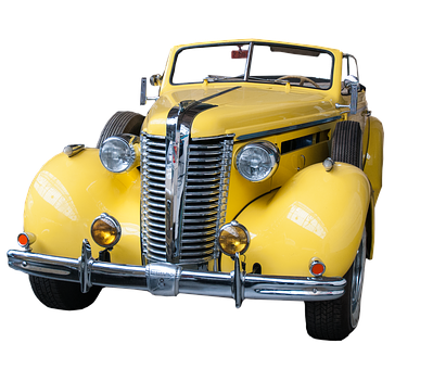 Vintage Yellow Car Front View PNG with transparent background