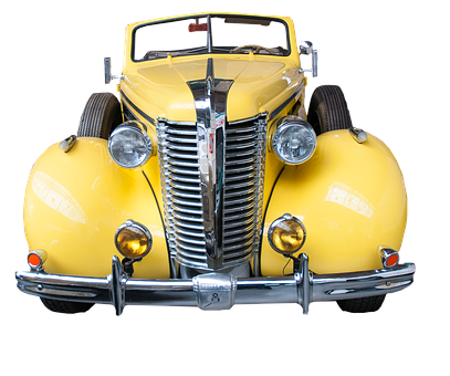 Vintage Yellow Car Front View PNG with transparent background