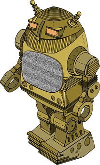 Vintage Yellow Robot Illustration PNG with transparent background