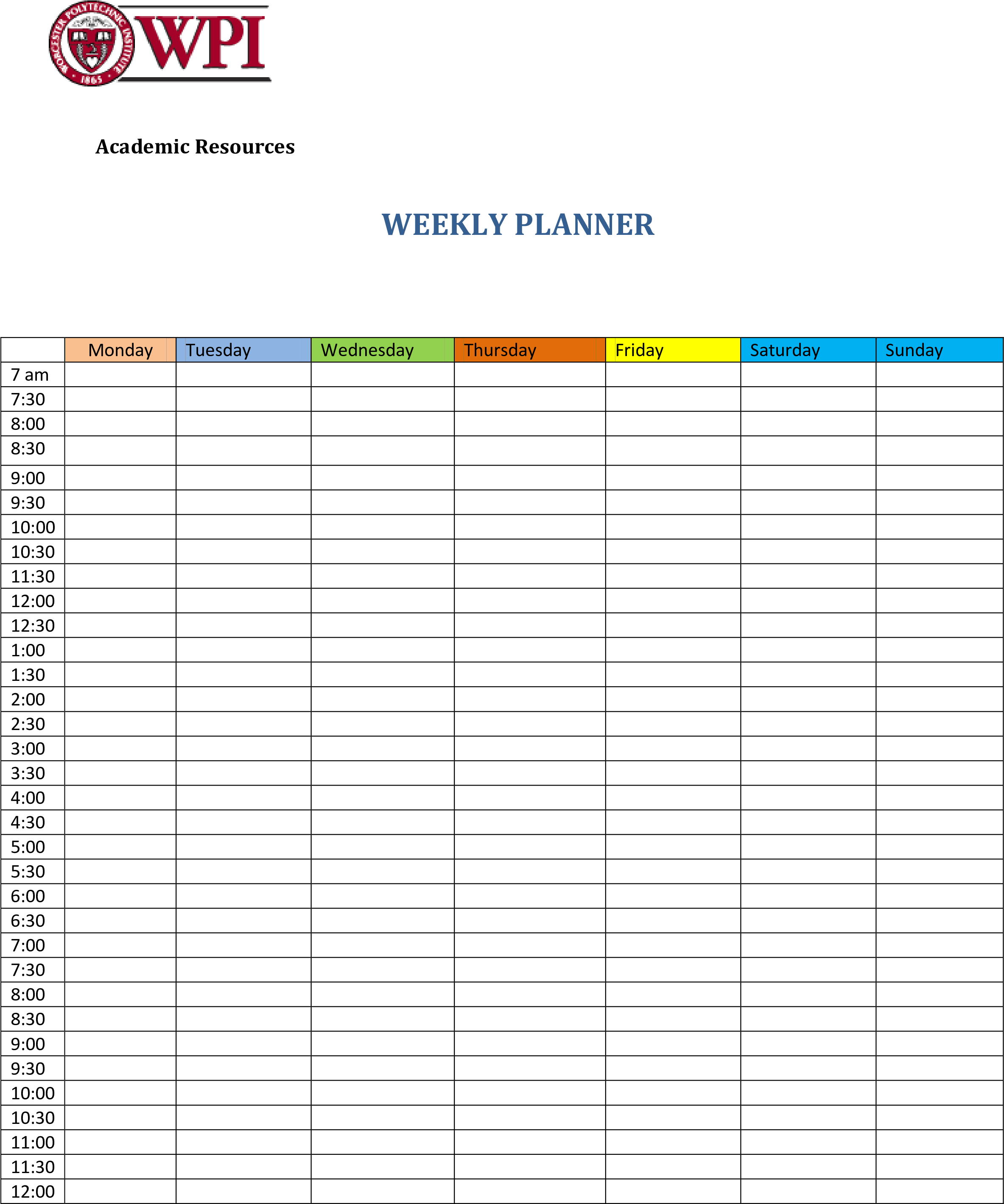 W P I Weekly Planner Template PNG with transparent background