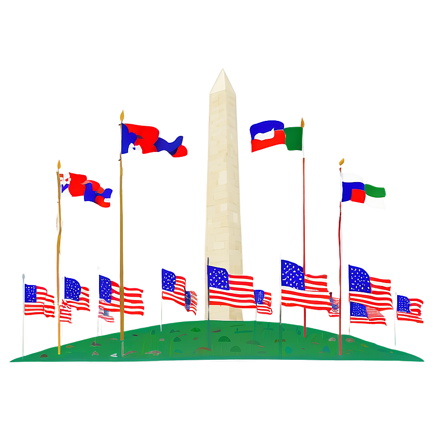 Washington Monument Flanked By U.s. Flags Png Dor