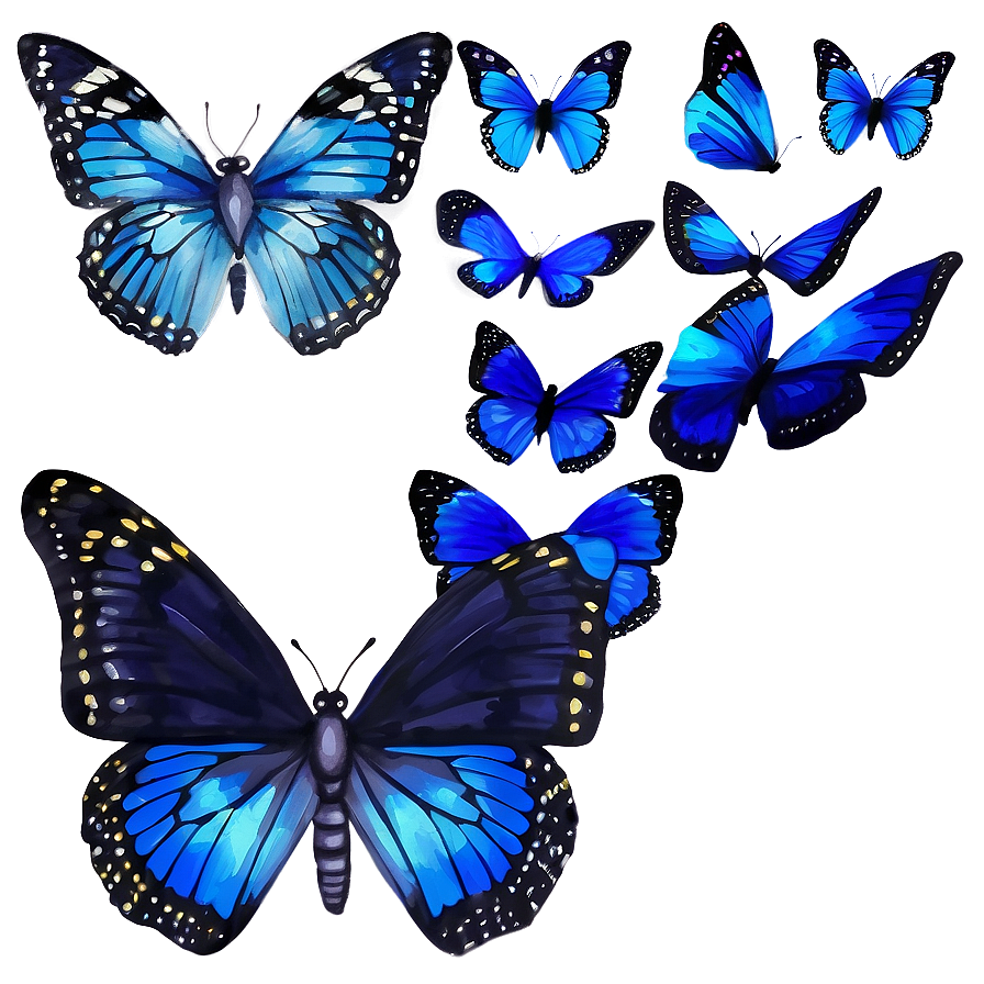 Watercolor Blue Butterflies Png 2