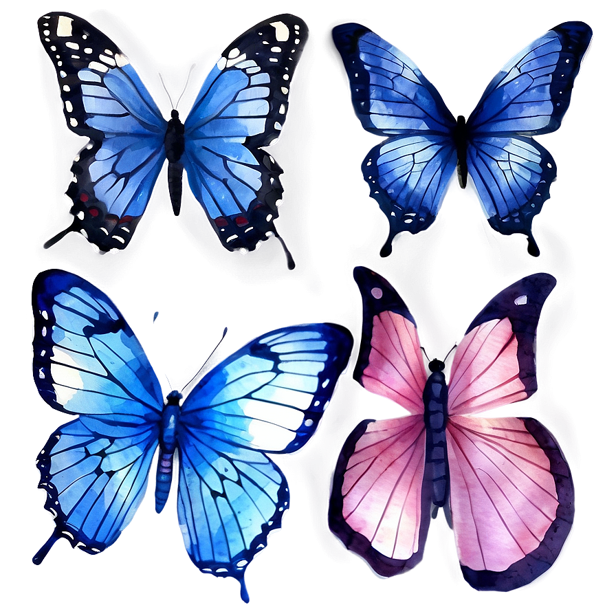 Watercolor Blue Butterflies Png Rkm83