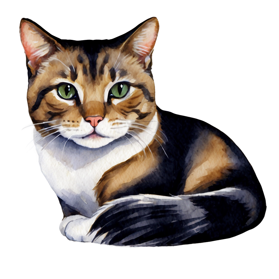 Watercolor Cat Painting Png B