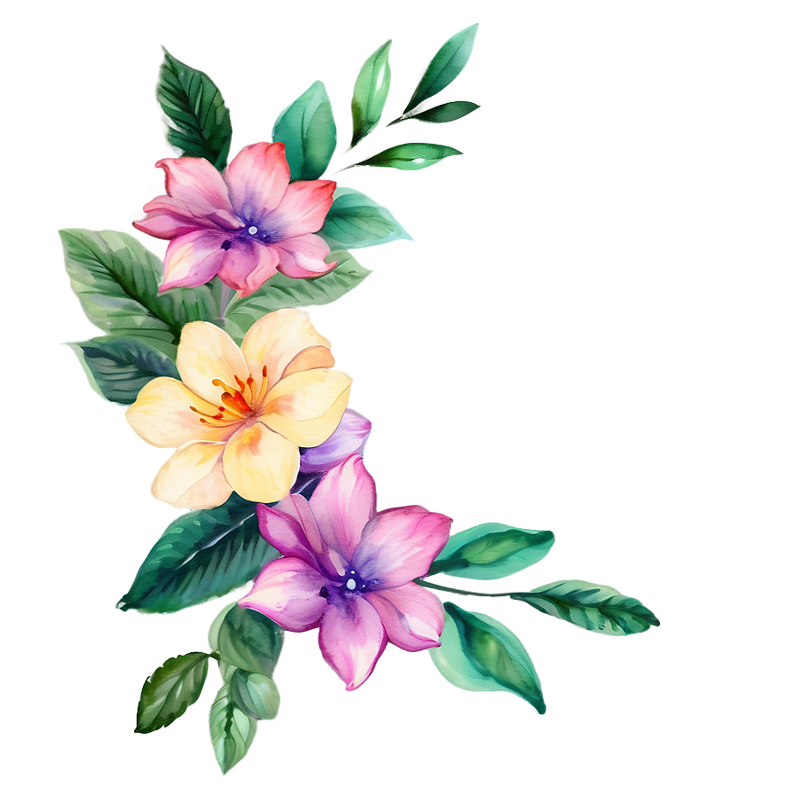 Watercolor Corner Flower Png 06272024