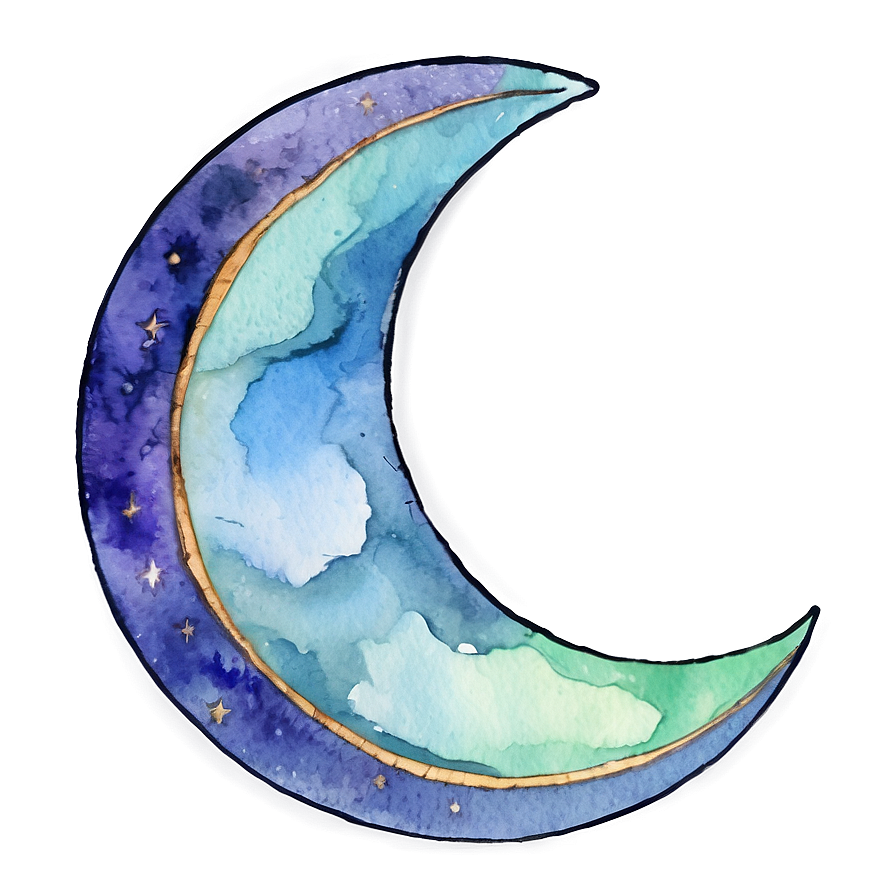 Watercolor Crescent Moon Png 06252024