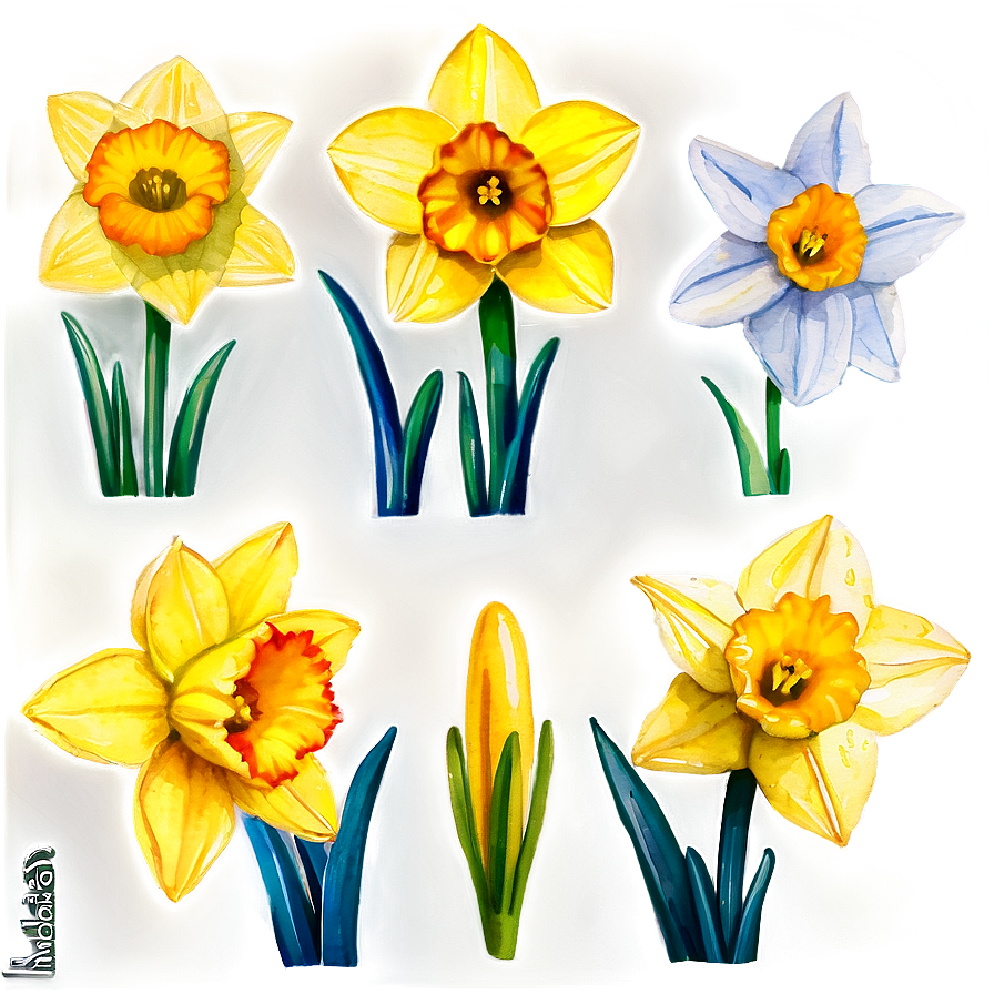 Watercolor Daffodil Flowers Png Byk