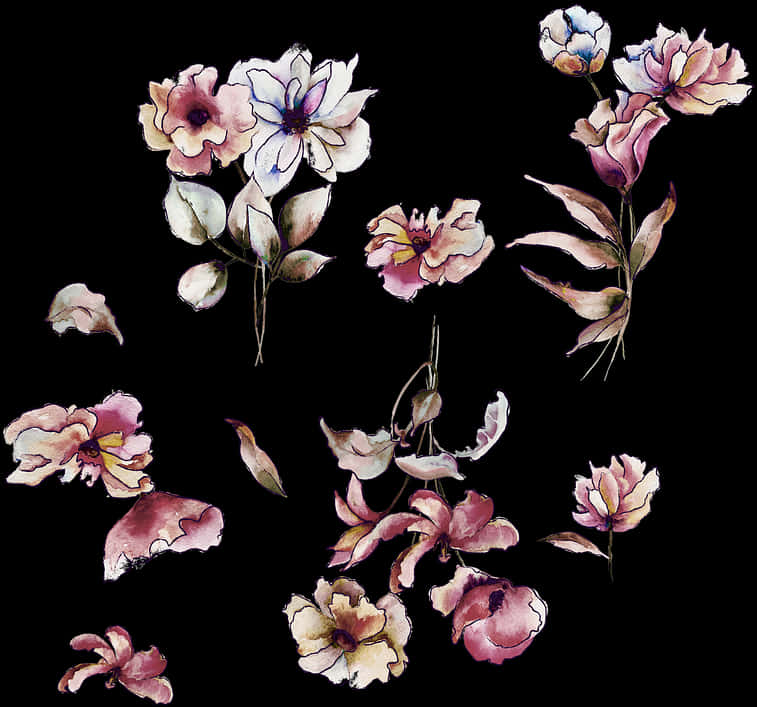 Flores, Dibujo, Acuarela, Textiles, Textil, Diseño - Dibujos De Flores Png, Transparent Png PNG with transparent background