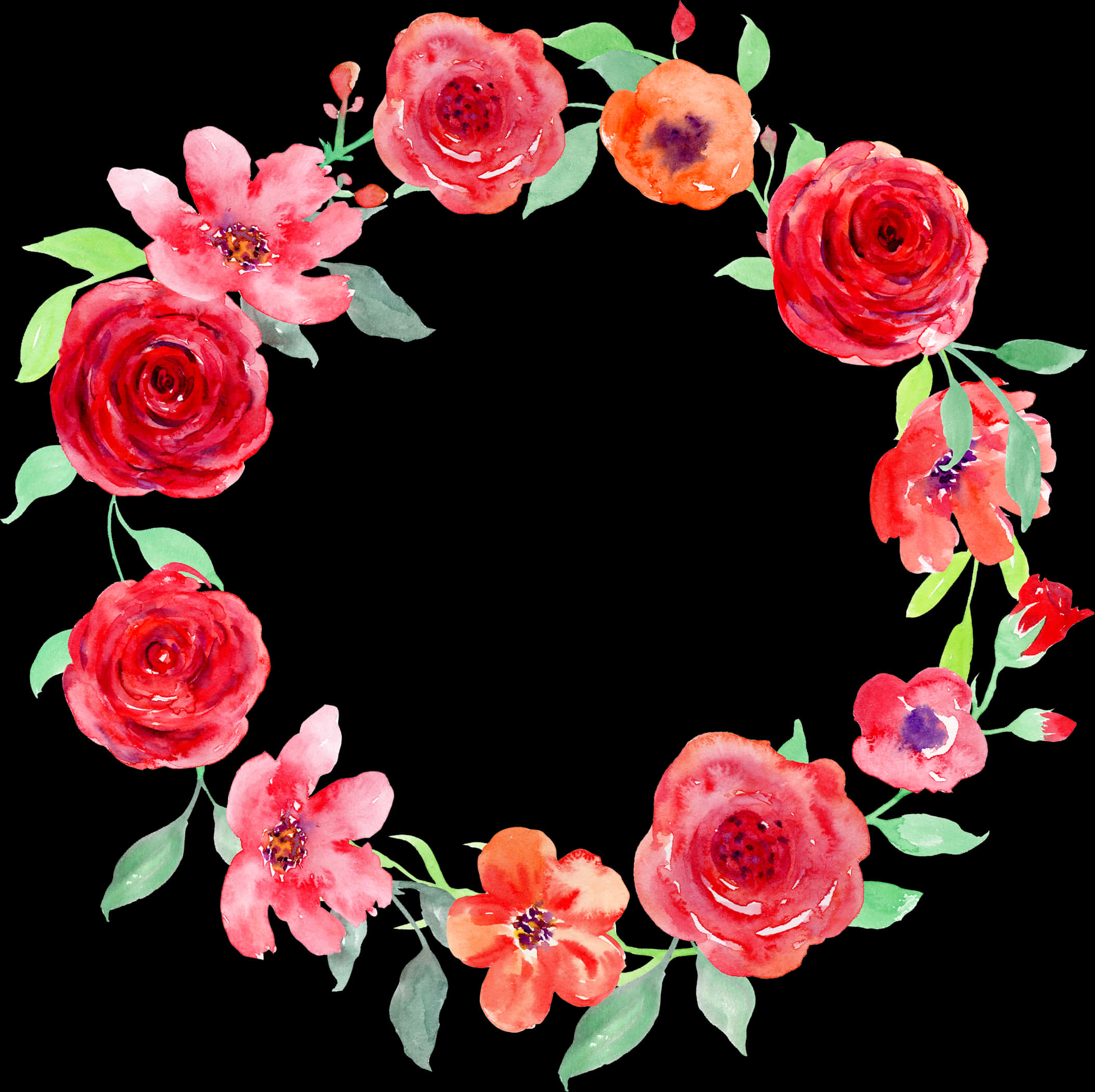 Watercolor_ Floral_ Wreath_ Black_ Background