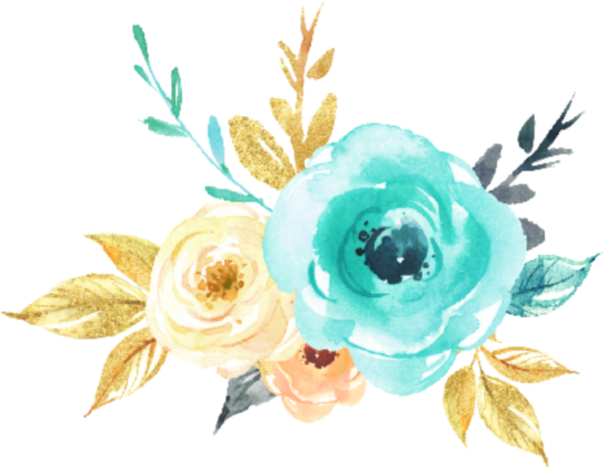 #watercolor #flowers #mint #gold #silver #grey #teal - Mint Green Watercolor Flowers, HD Png Download PNG with transparent background