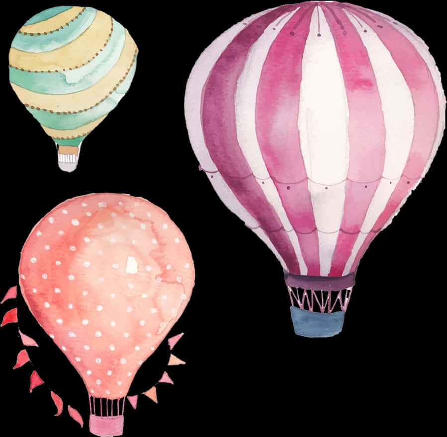 Watercolor Hot Air Balloons PNG with transparent background