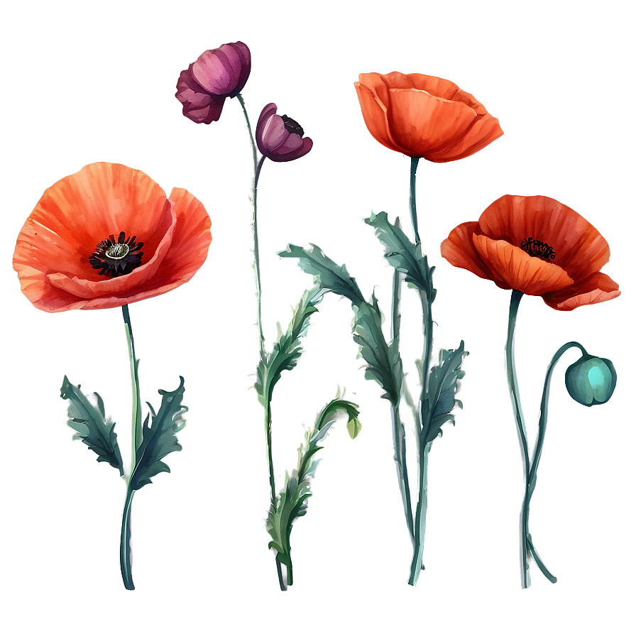 Watercolor Poppy Flowers Png Dqf