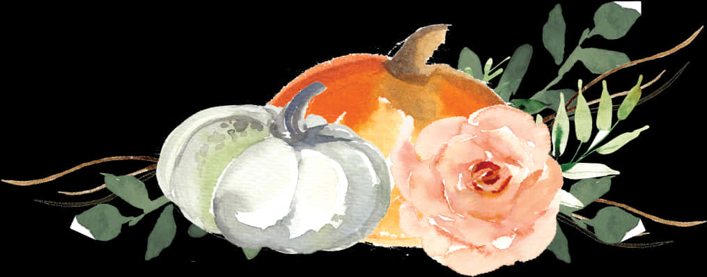 Watercolor Pumpkin With Flowers, HD Png Download PNG with transparent background