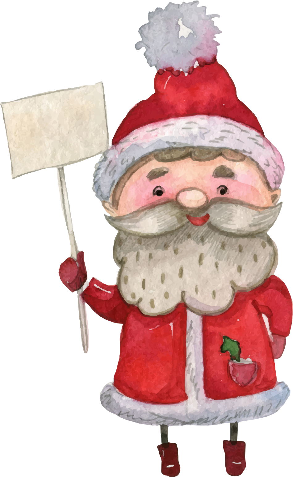 Watercolor Santa Claus Holding Sign