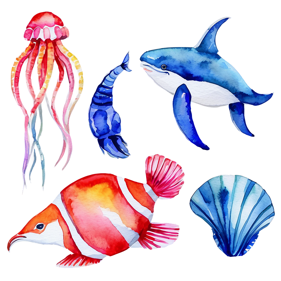 Watercolor Sea Creatures Png 05032024