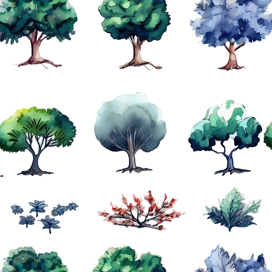 Watercolor Seasonal Trees Png All