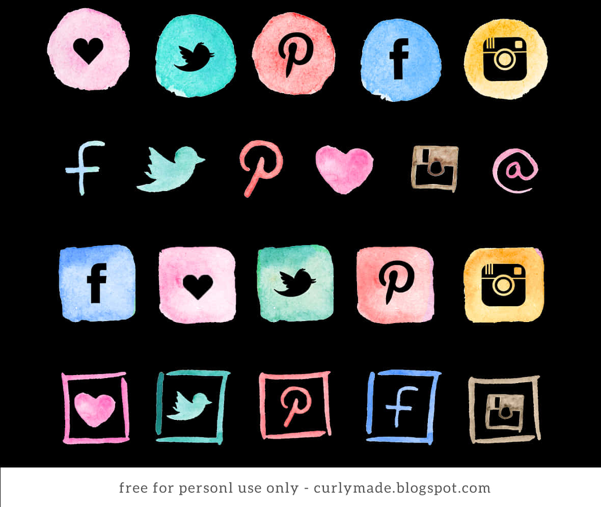 Watercolor_ Social_ Media_ Icons PNG image with a transparent background, free high-resolution download