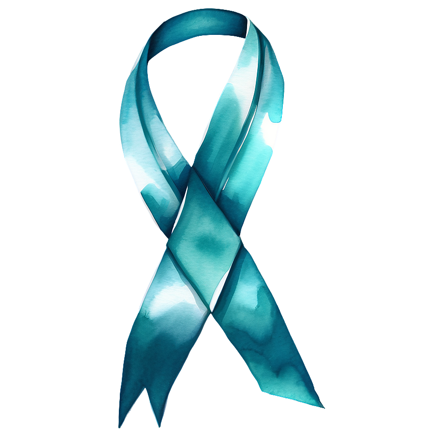 Watercolor Teal Ribbon Illustration Png 23