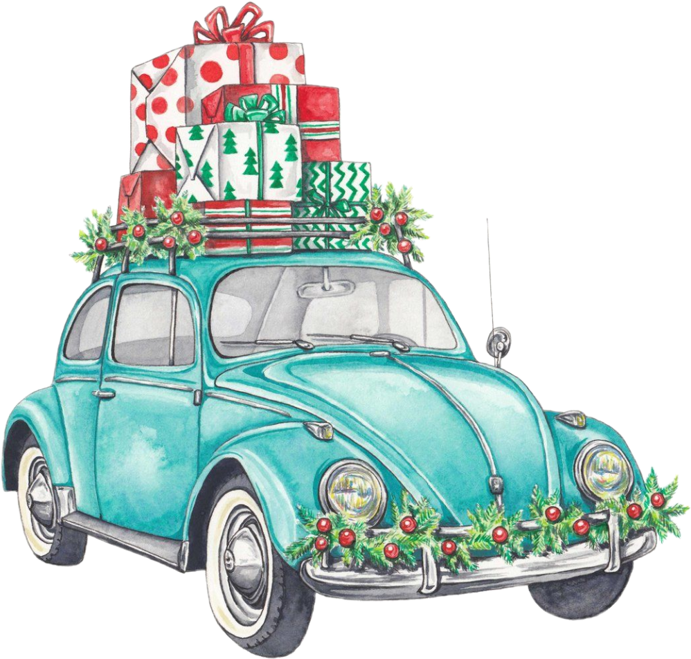 #watercolor #vw #beetle #volkswagen #christmas #presents - Vw Beetle Christmas Cards, HD Png Download PNG with transparent background