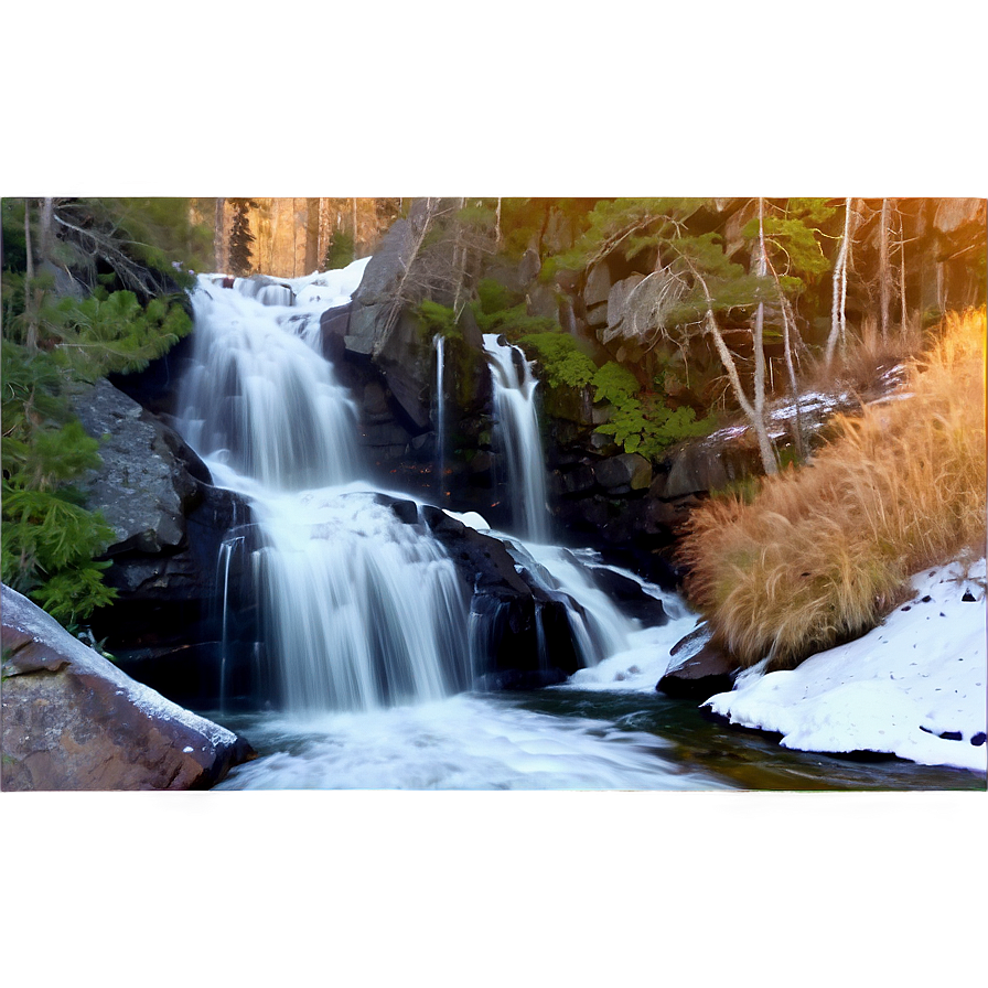 Waterfall And Snow-capped Peaks Png Rjf