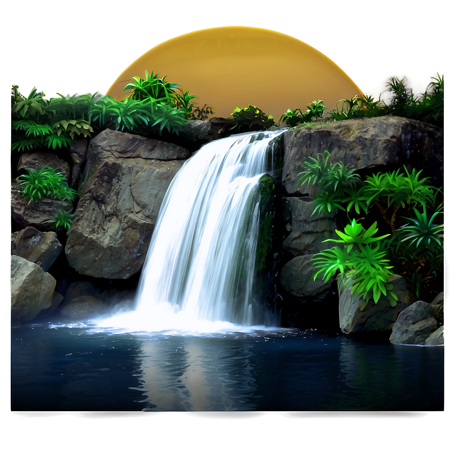 Waterfall By The Moonlit Night Png Vsm65