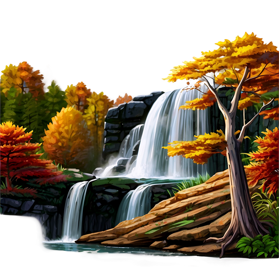 Waterfall In Autumn Forest Png Evh