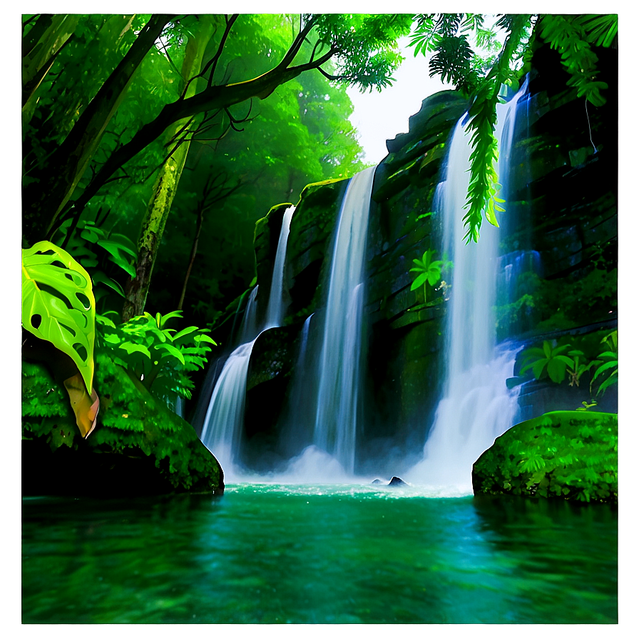 Waterfall In Deep Forest Png Byg